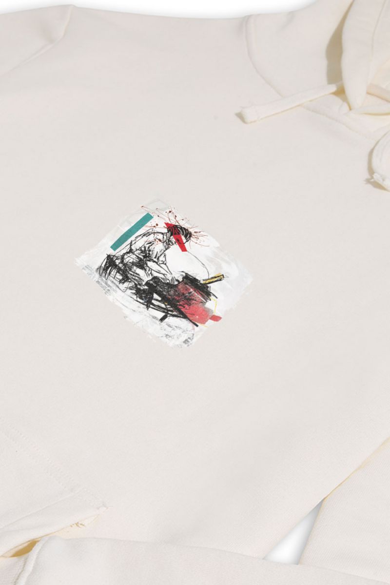 Ecru Premium Cotton Samurai Design Pullover Hoodie