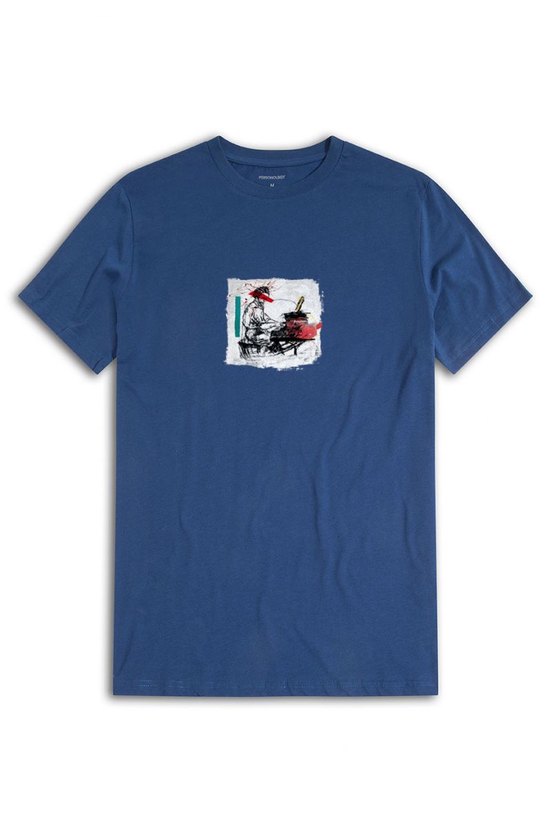 Navy Soft Fabric Samurai Design Short Sleeve Tee