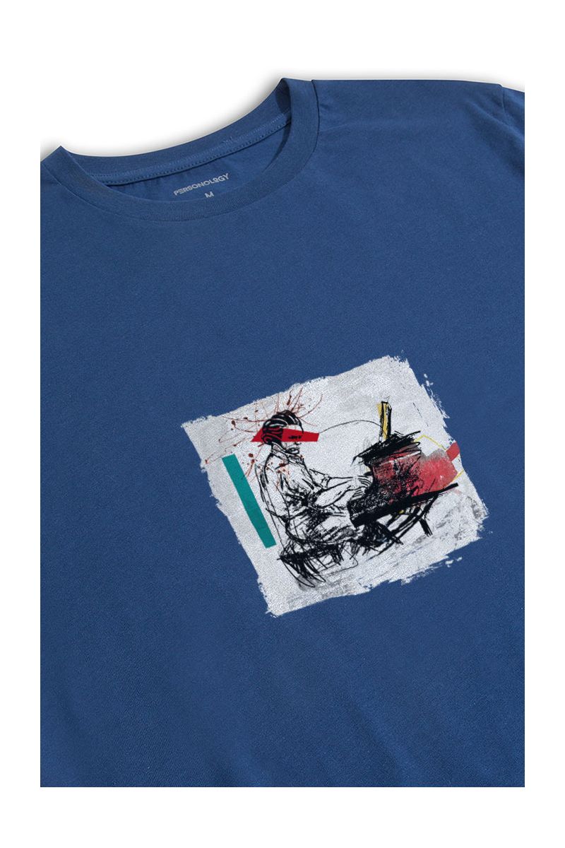 Navy Soft Fabric Samurai Design Short Sleeve Tee