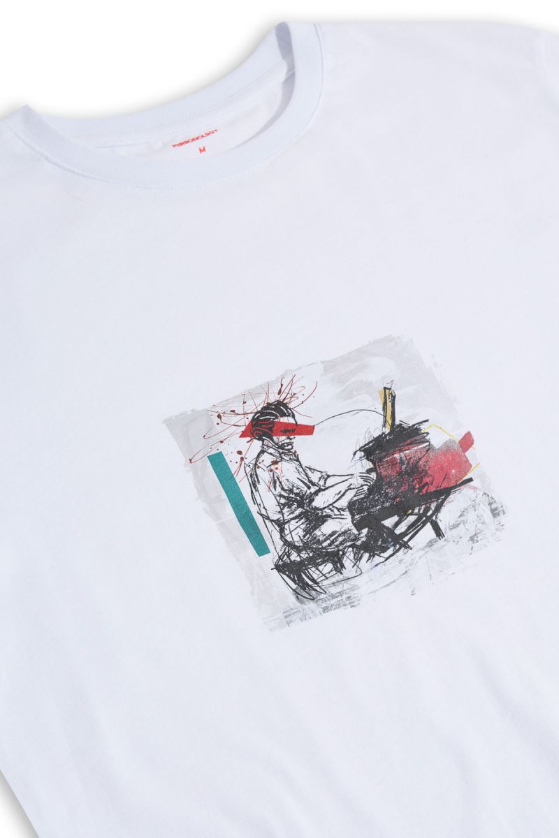 White Soft Fabric Samurai Design Short Sleeve Tee