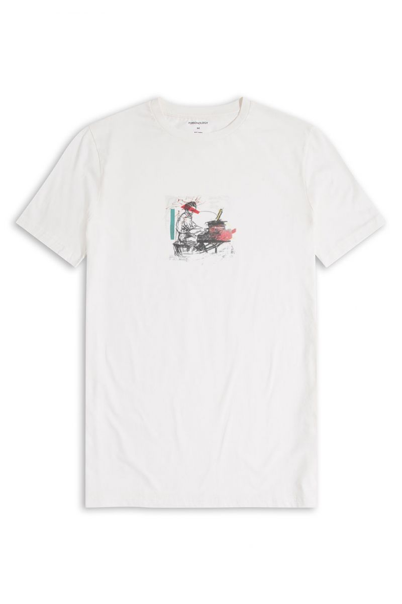 Off White Soft Fabric Samurai Design Short Sleeve Tee