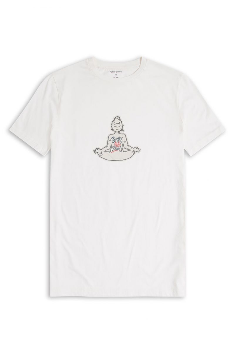 Off White Soft Fabric Yoga Design Short Sleeve Tee