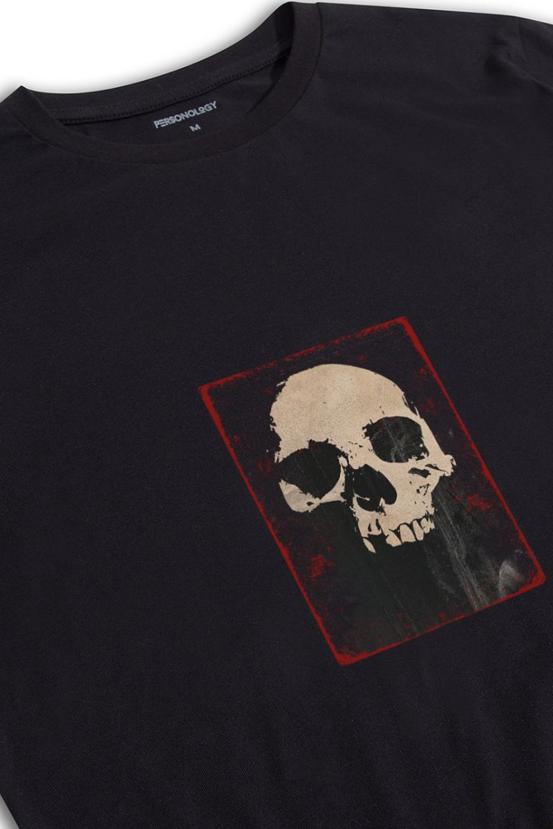 Black Soft Fabric Skull Design Short Sleeve Tee