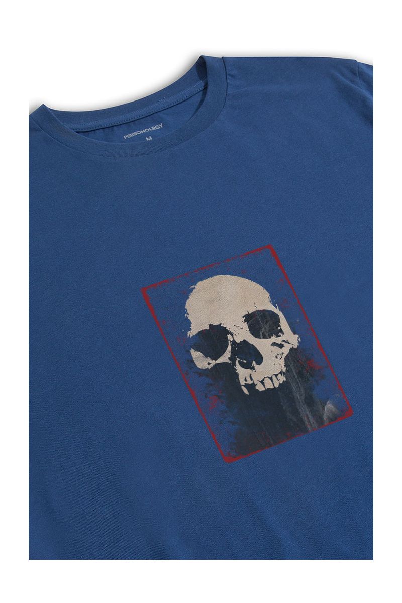 Navy Soft Fabric Skull Design Short Sleeve Tee