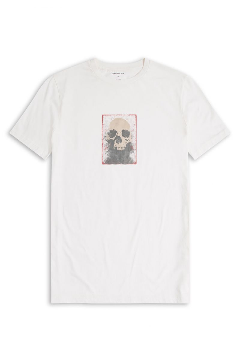 Off White Soft Fabric Skull Design Short Sleeve Tee