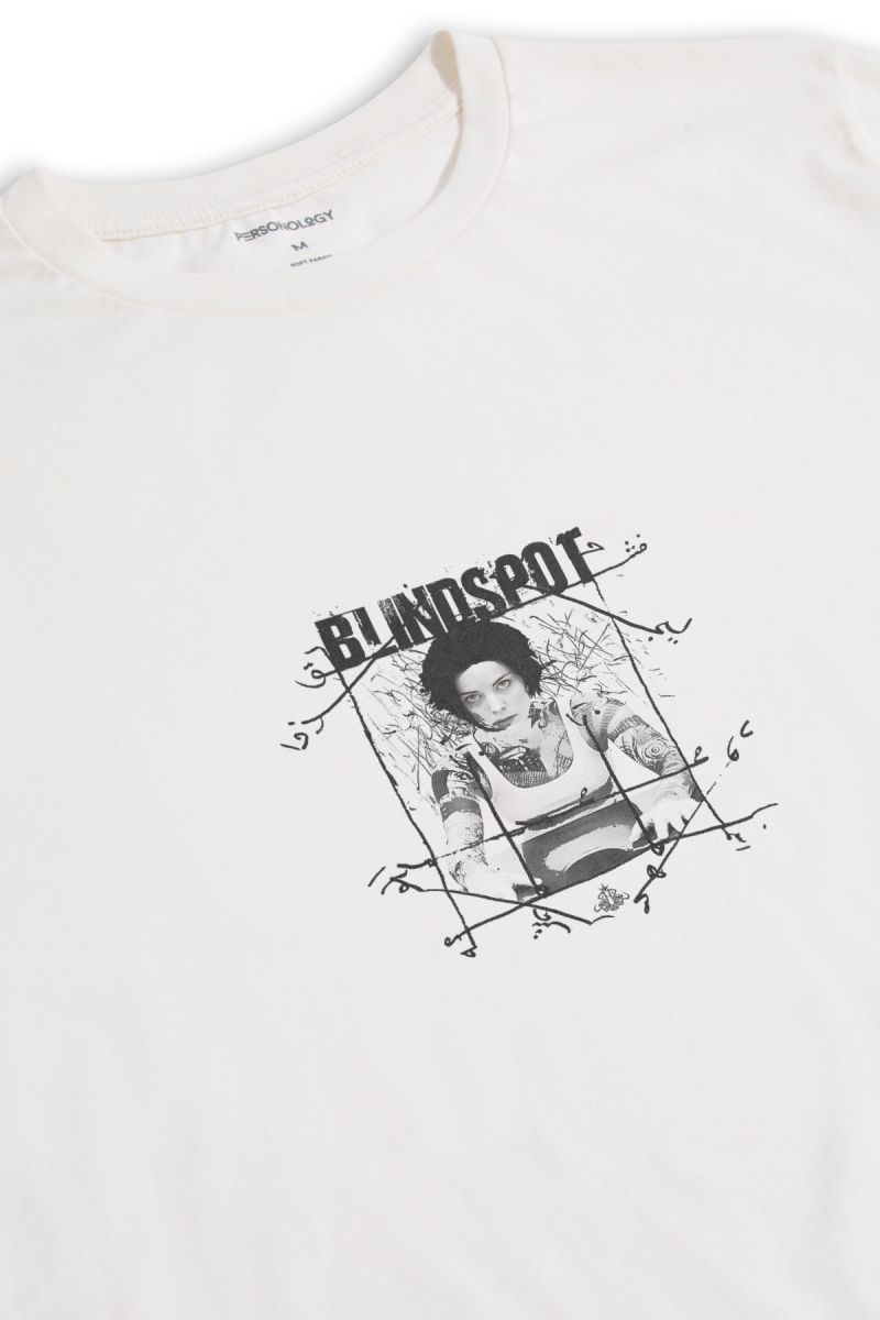 Off White Soft Fabric Blinspot Design Short Sleeve Tee