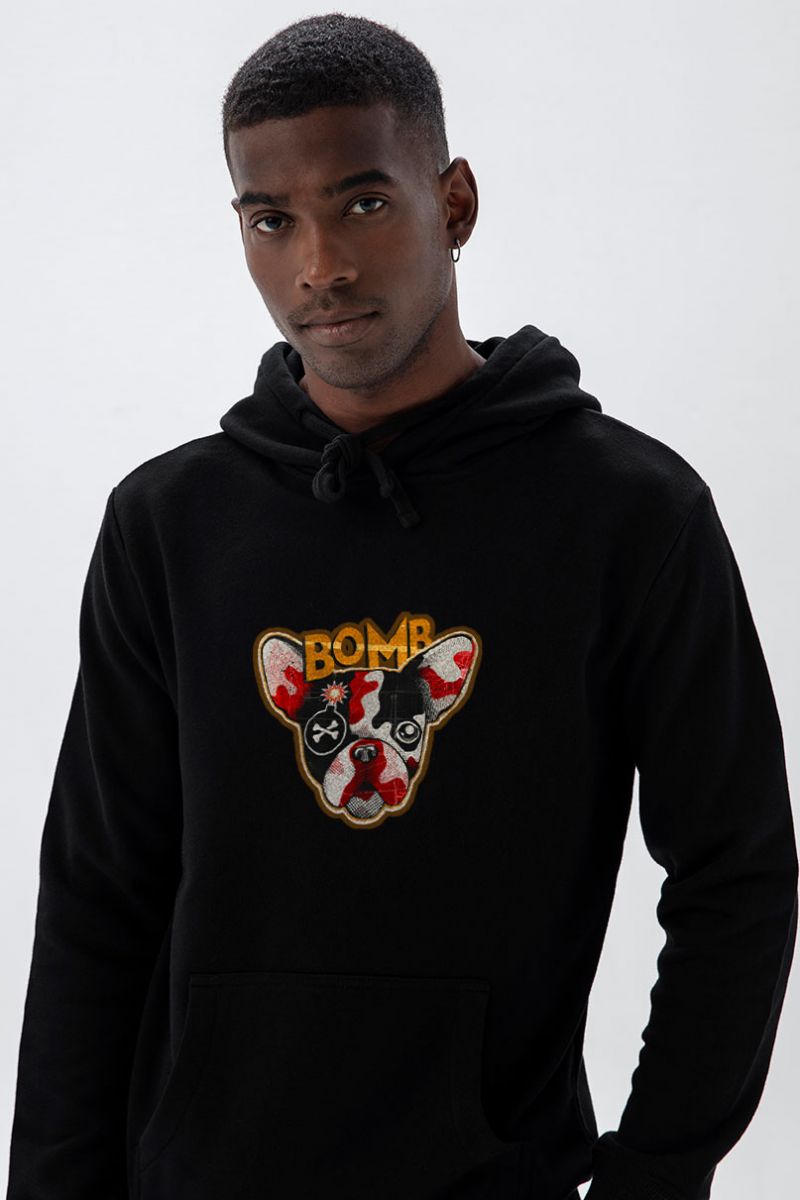 Black Premium Cotton Bomb Design Pullover Hoodie