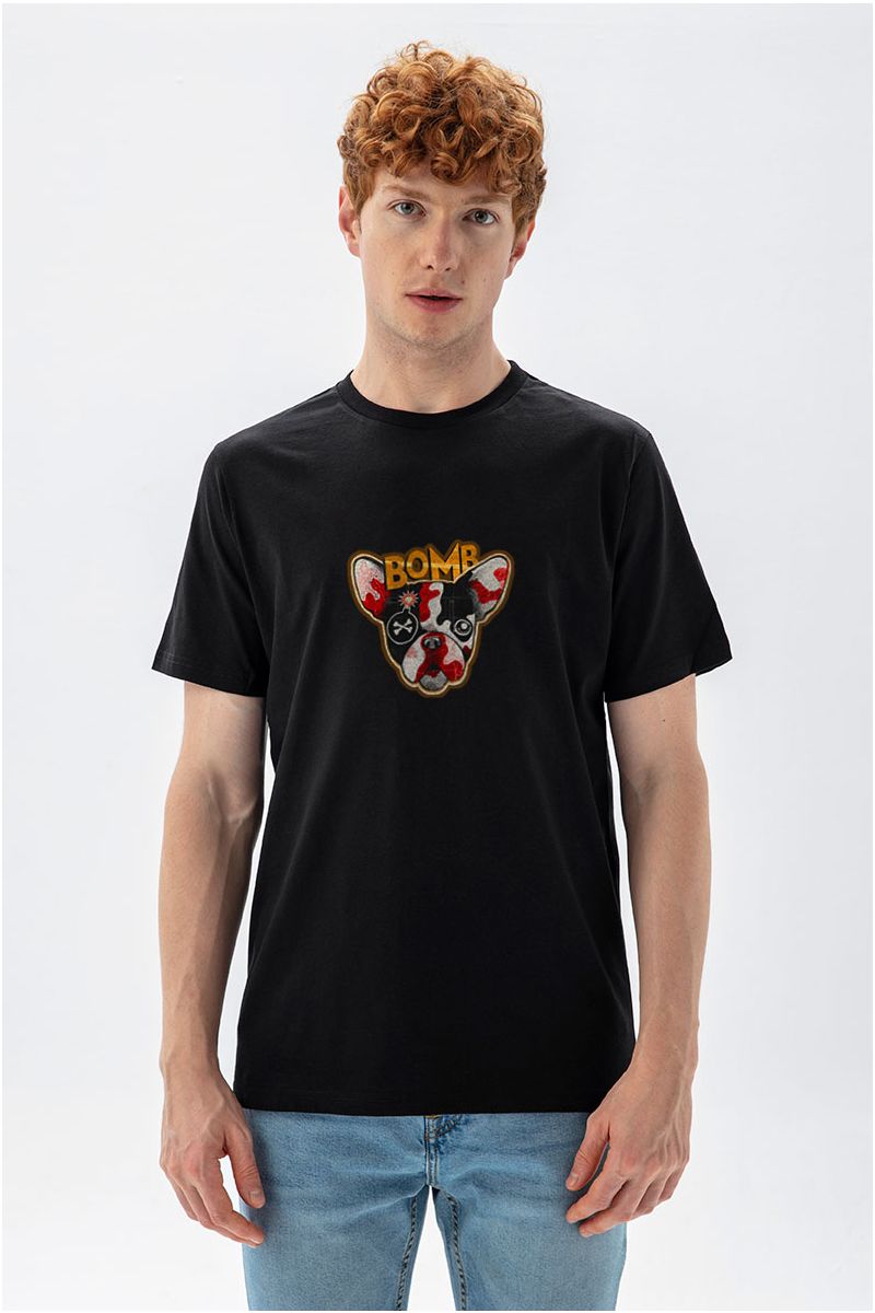 Black Soft Fabric Bomb Design Short Sleeve Tee