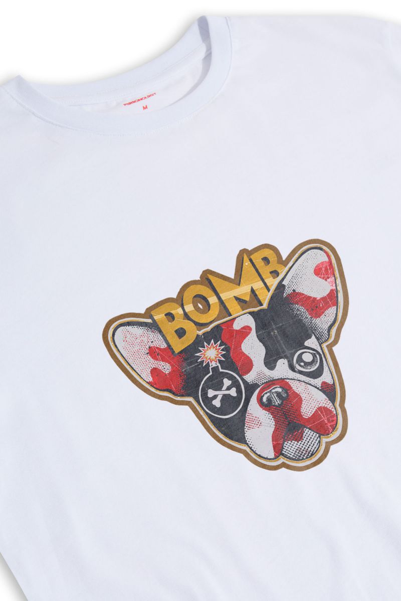 White Soft Fabric Bomb Design Short Sleeve Tee