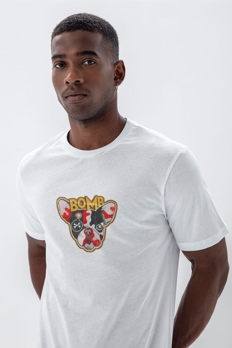 White Soft Fabric Bomb Design Short Sleeve Tee