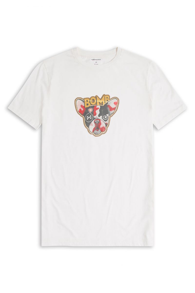 Off White Soft Fabric Bomb Design Short Sleeve Tee