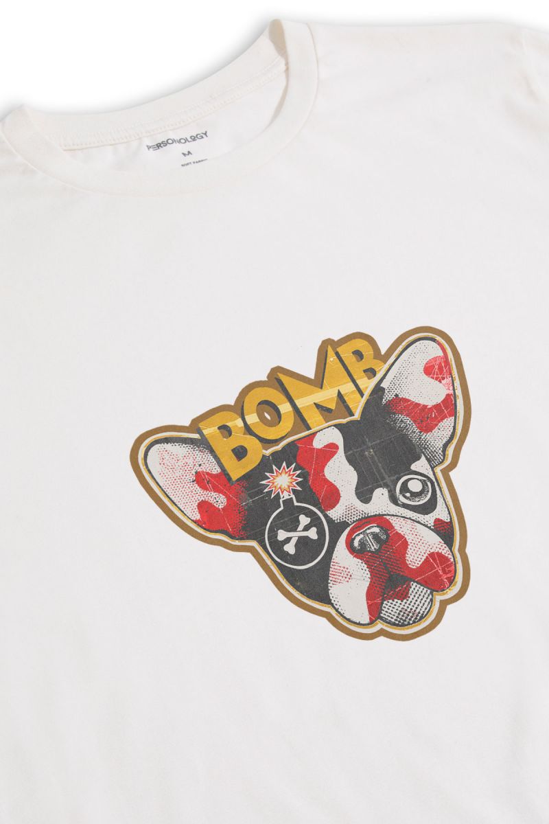 Off White Soft Fabric Bomb Design Short Sleeve Tee