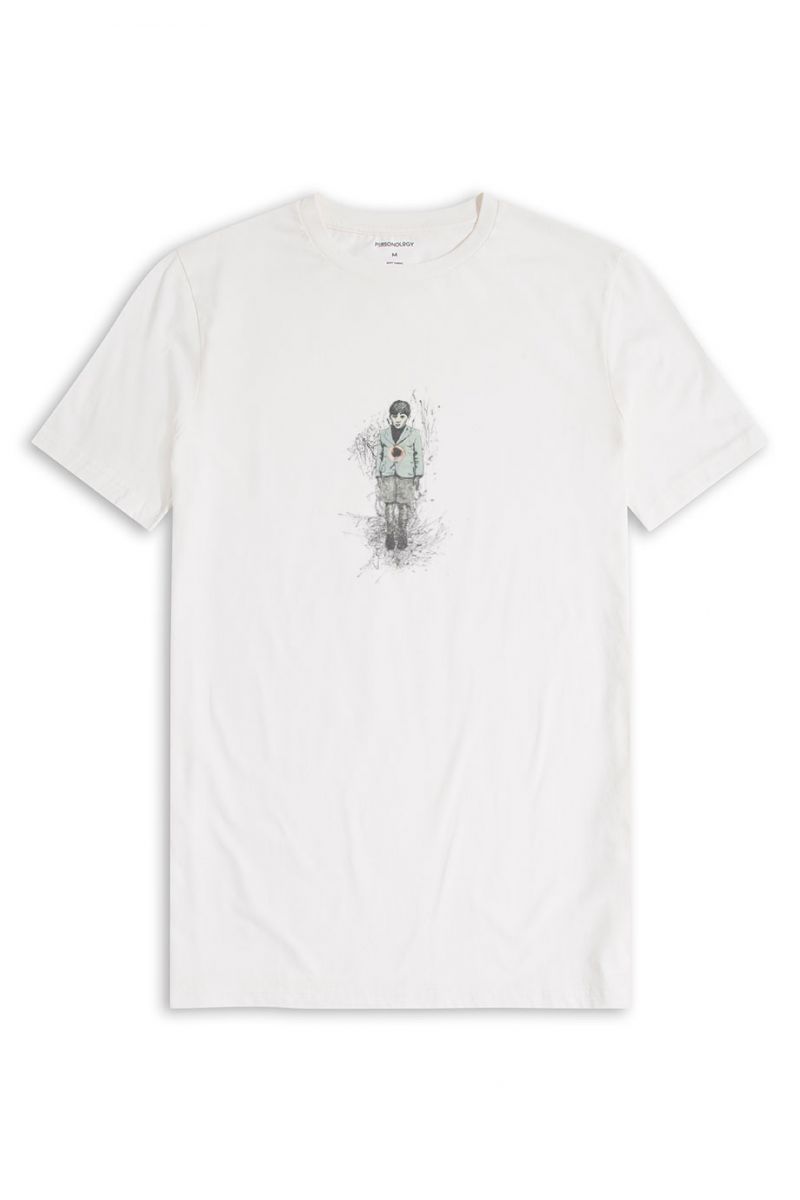 Off White Soft Fabric Child Design Short Sleeve Tee