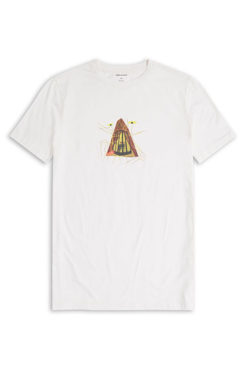 Off White Soft Fabric Abstract Design Short Sleeve Tee