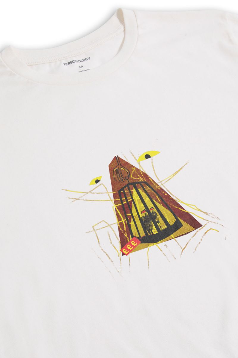 Off White Soft Fabric Abstract Design Short Sleeve Tee