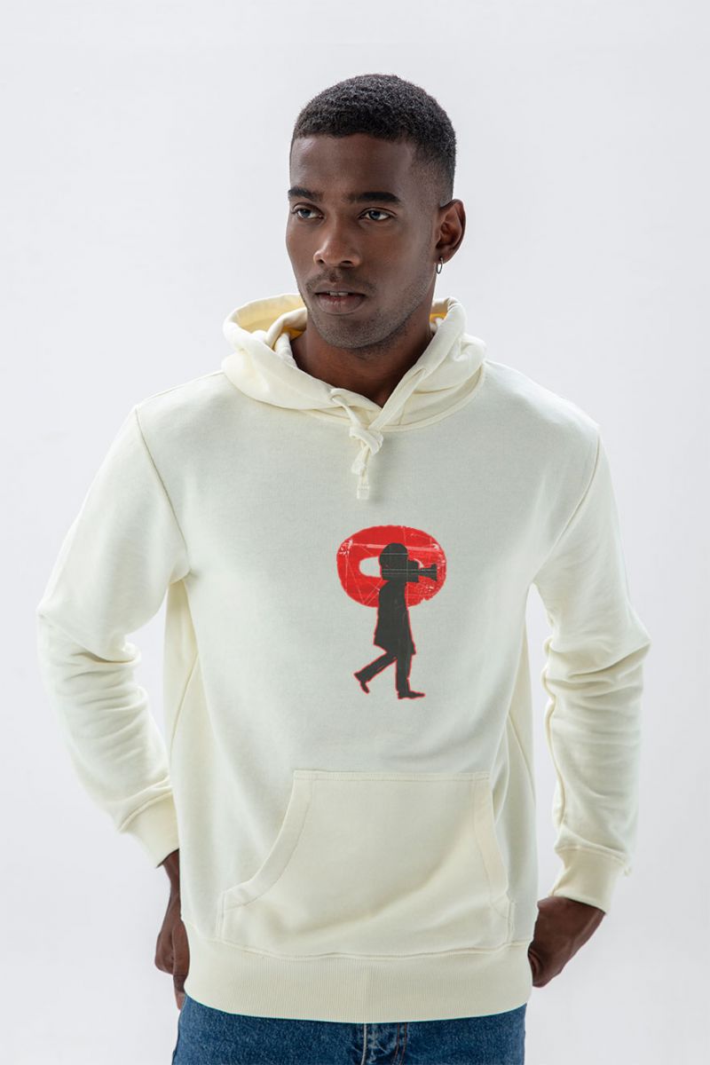 Ecru Premium Cotton Abstract Design Pullover Hoodie