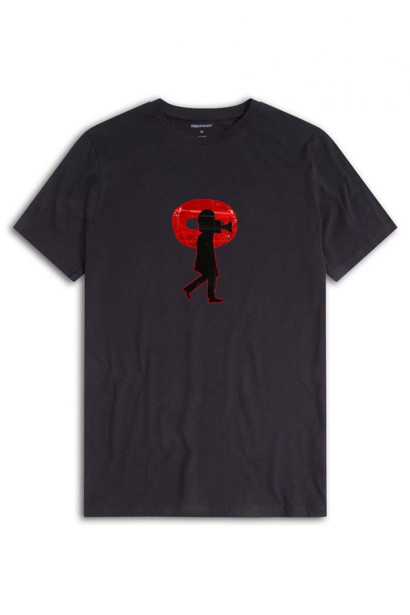 Black Soft Fabric Abstract Design Short Sleeve Tee