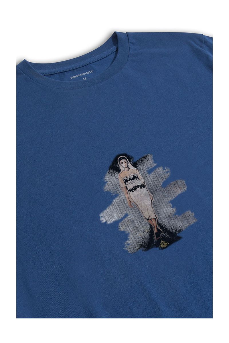 Navy Soft Fabric Girl Design Short Sleeve Tee