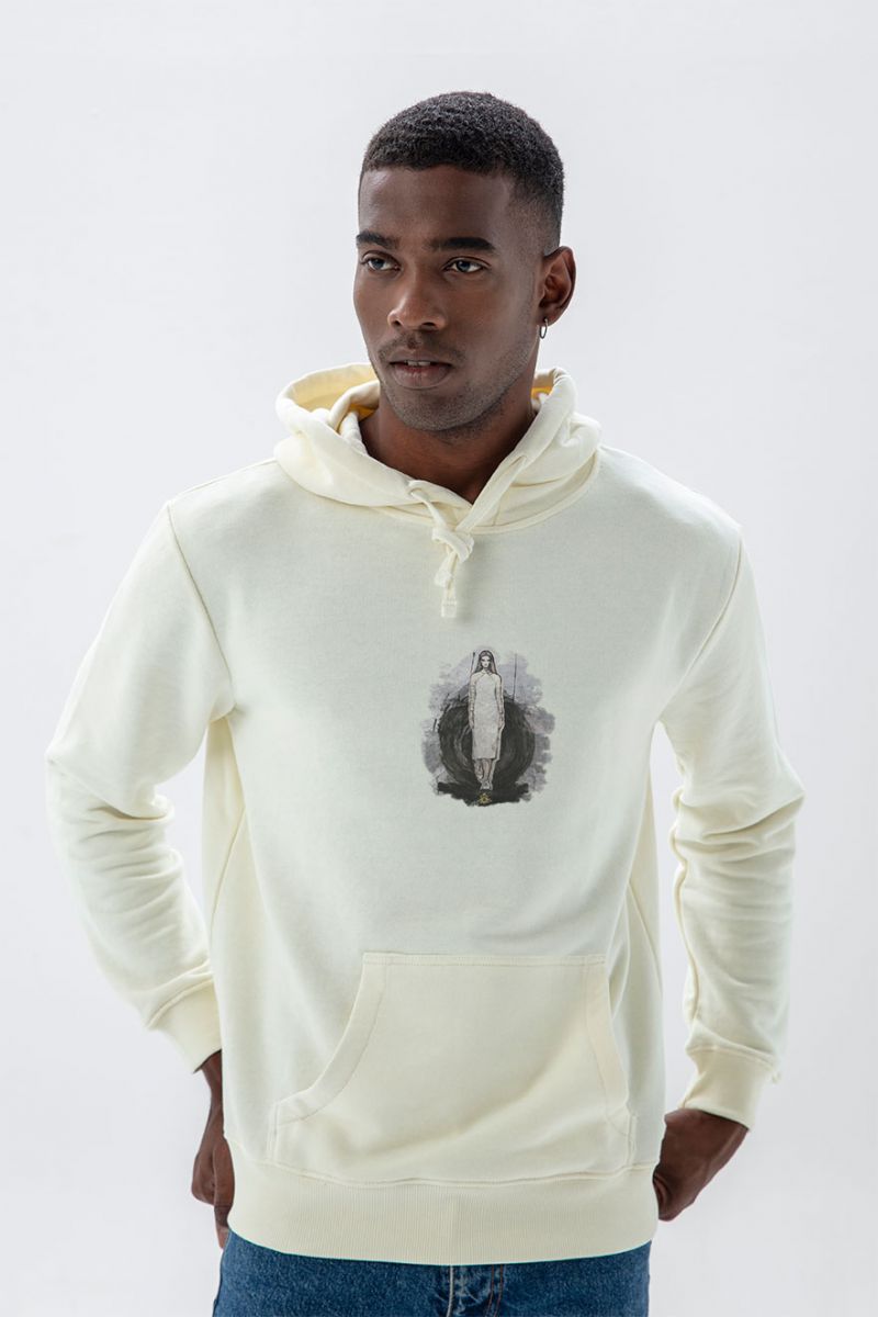 Ecru Premium Cotton Girl Design Pullover Hoodie