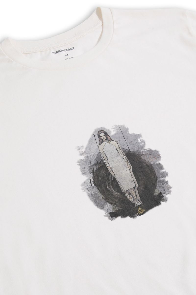 Off White Soft Fabric Girl Design Short Sleeve Tee