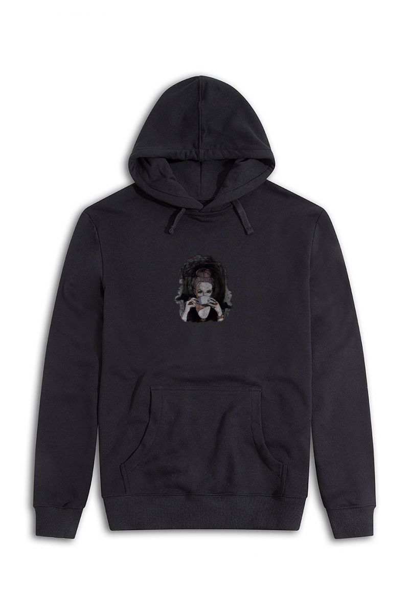 Black Premium Cotton Coffee Design Pullover Hoodie
