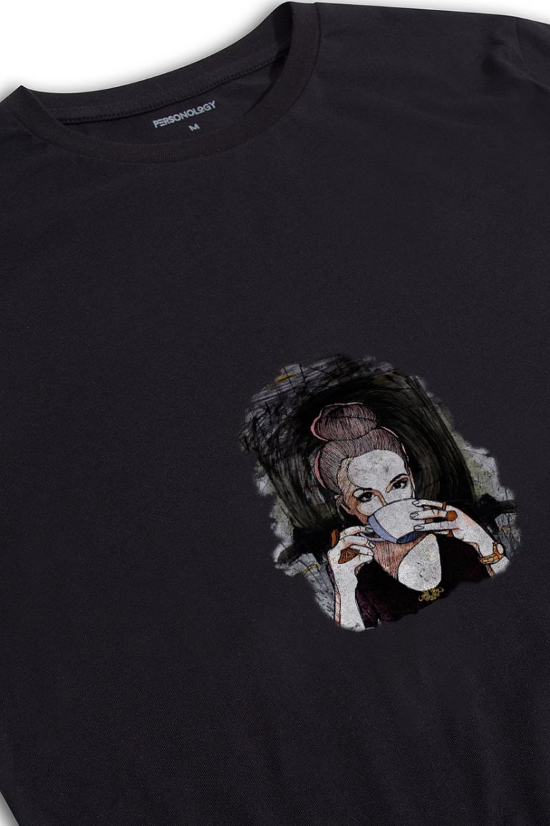 Black Soft Fabric Coffee Design Short Sleeve Tee