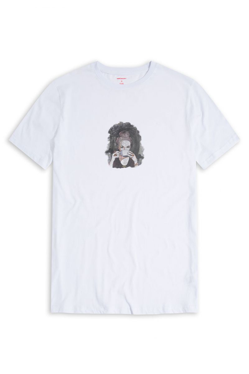 White Soft Fabric Coffee Design Short Sleeve Tee
