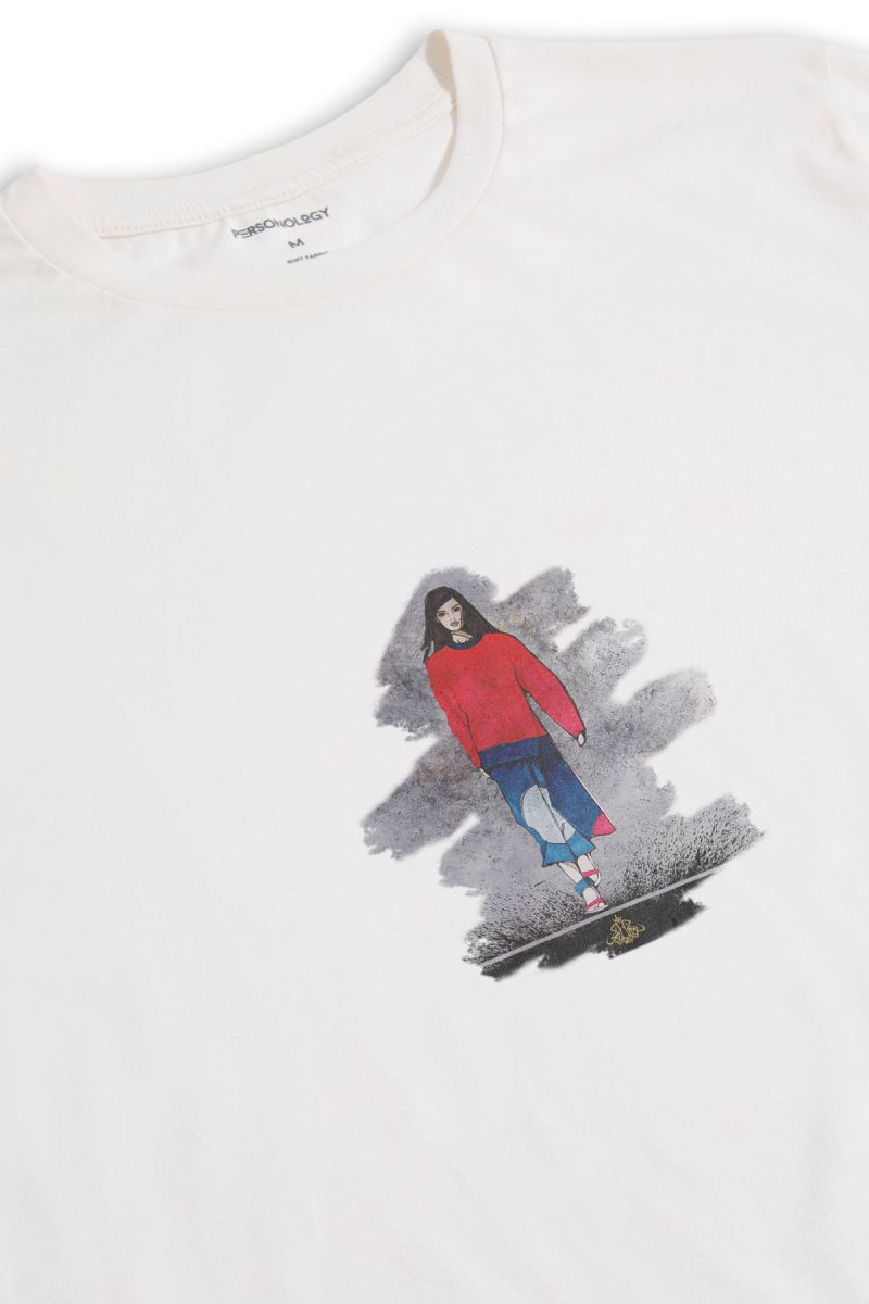 Off White Soft Fabric Girl Design Short Sleeve Tee