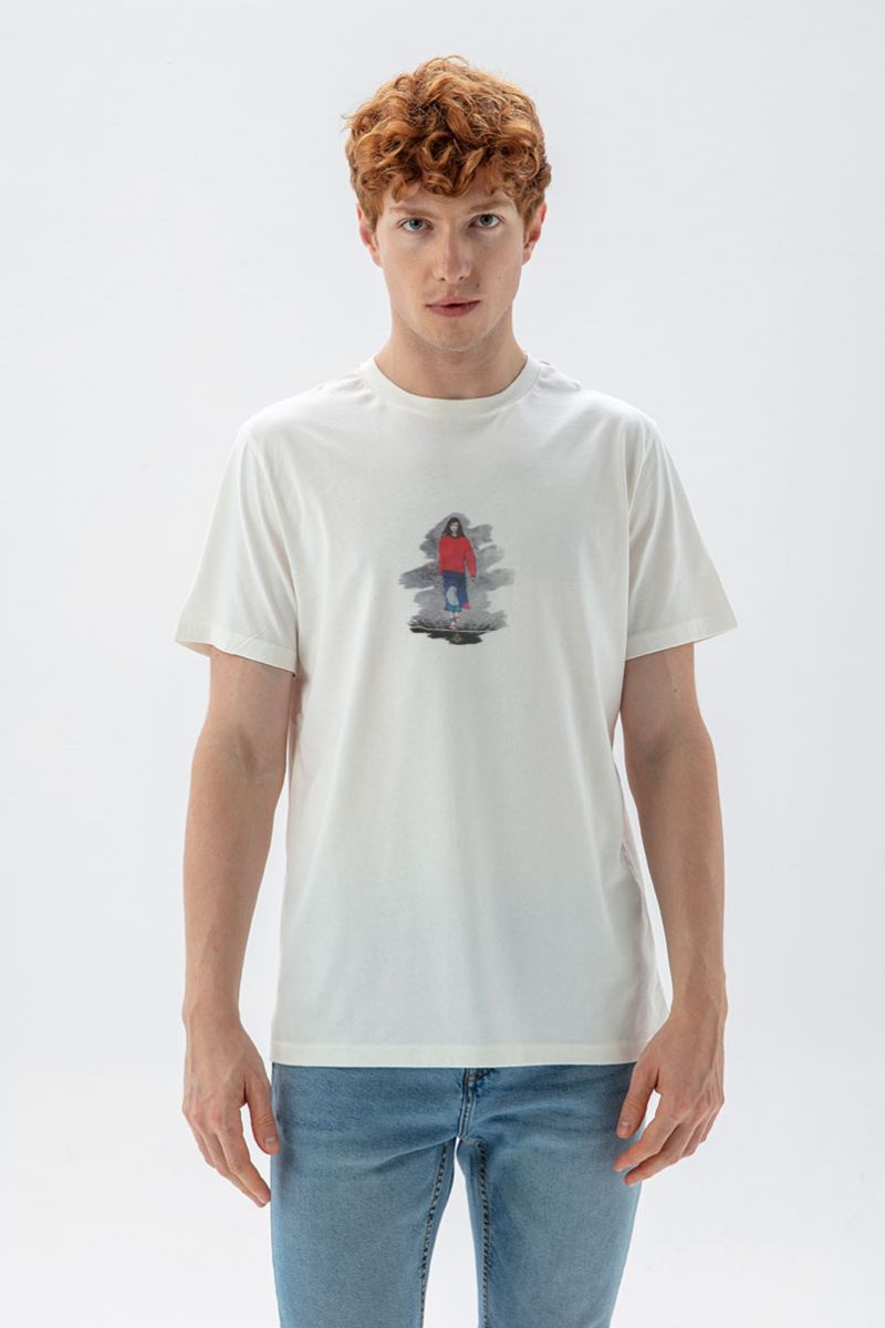 Off White Soft Fabric Girl Design Short Sleeve Tee