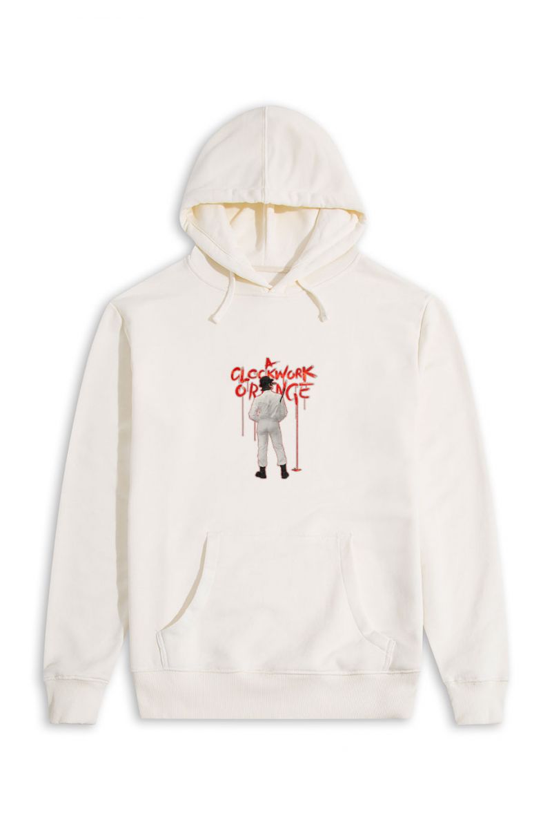 Ecru Premium Cotton Clockwork Orange Design Pullover Hoodie