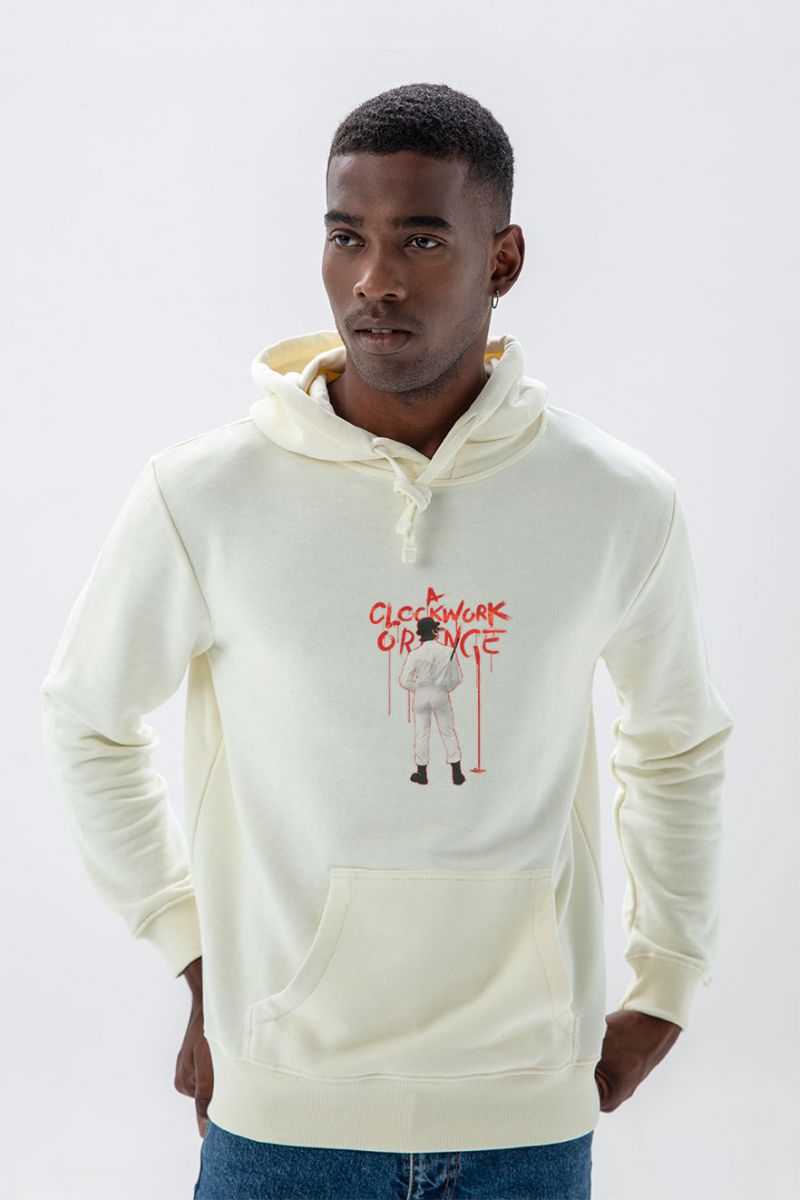 Ecru Premium Cotton Clockwork Orange Design Pullover Hoodie