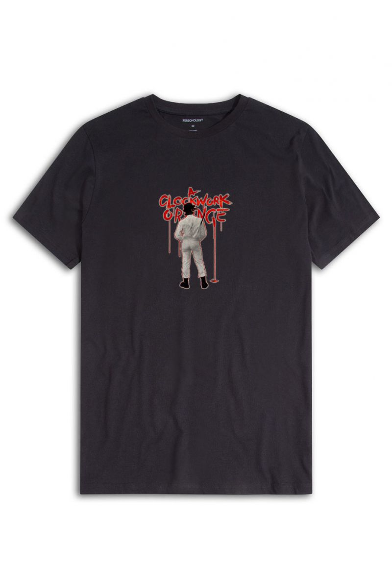 Black Soft Fabric Clockwork Orange Design Short Sleeve Tee