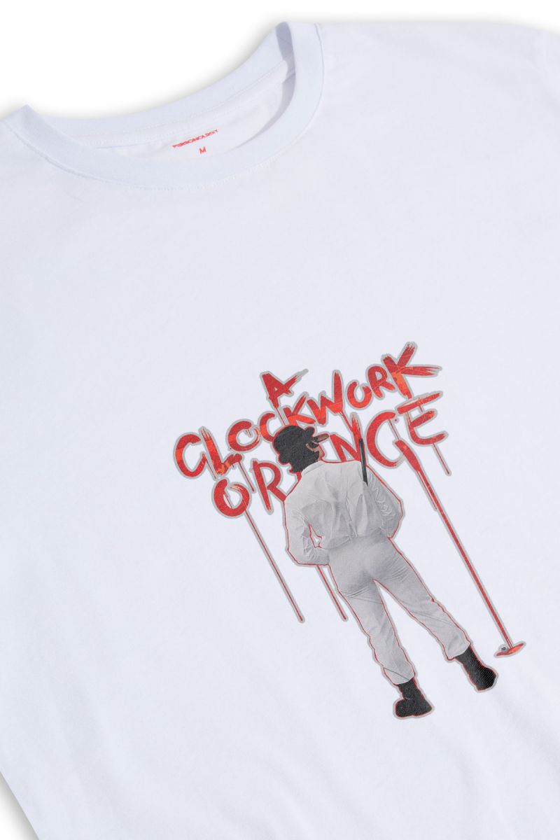 White Soft Fabric Clockwork Orange Design Short Sleeve Tee