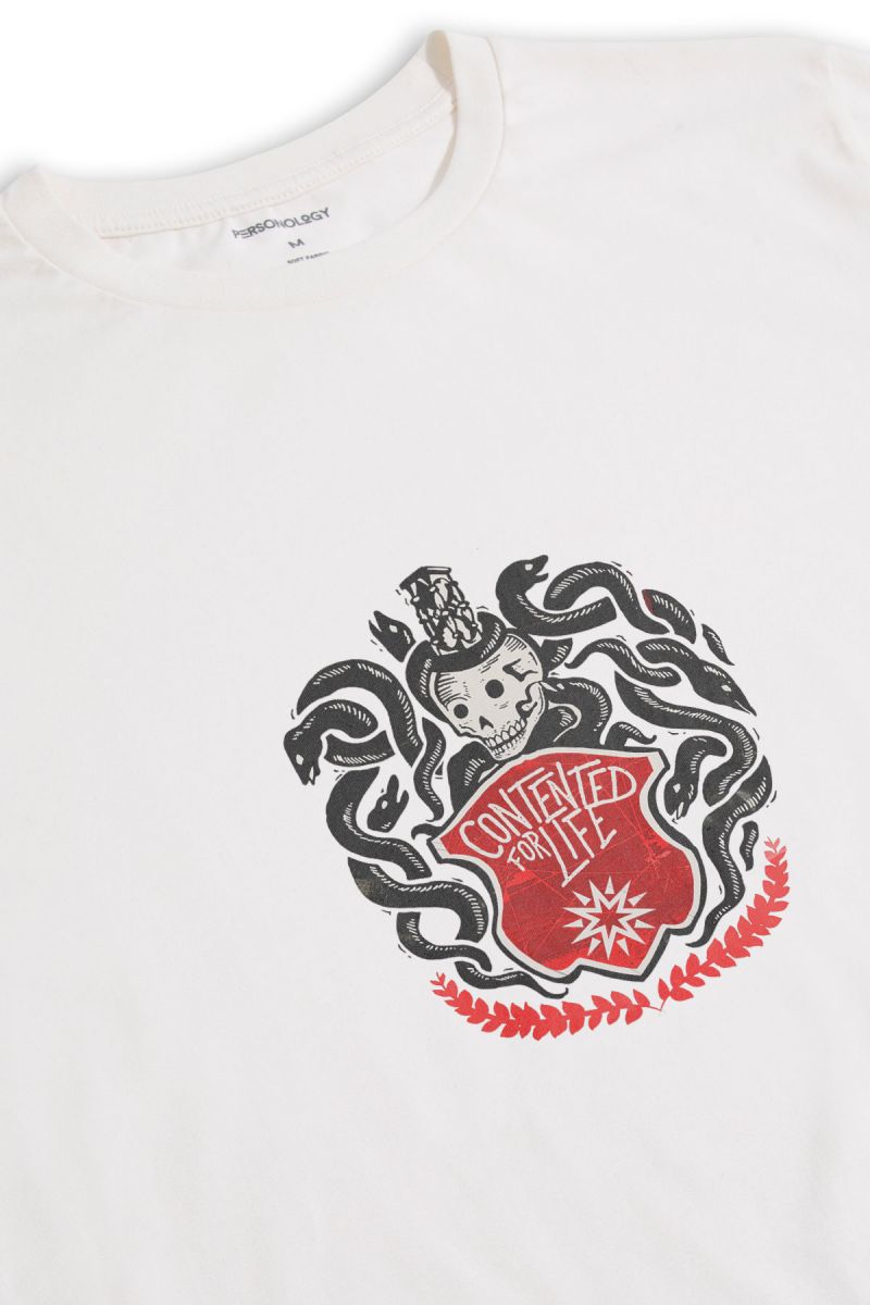 Off White Soft Fabric Skull Design Short Sleeve Tee