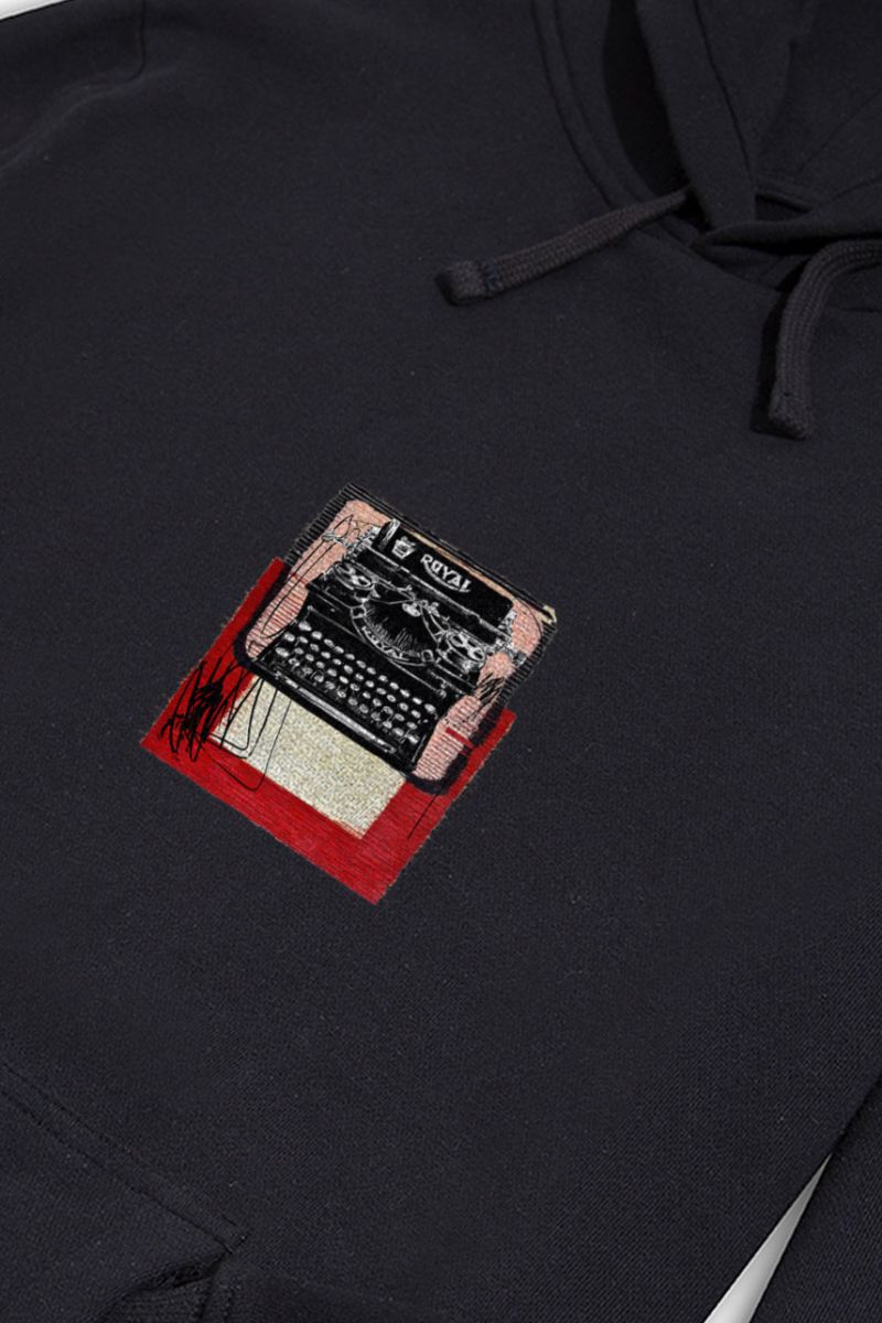 Black Premium Cotton Typewriter Design Pullover Hoodie