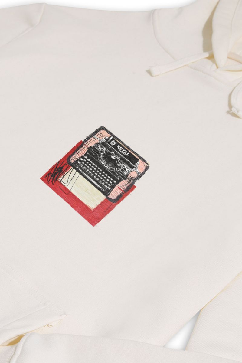Ecru Premium Cotton Typewriter Design Pullover Hoodie