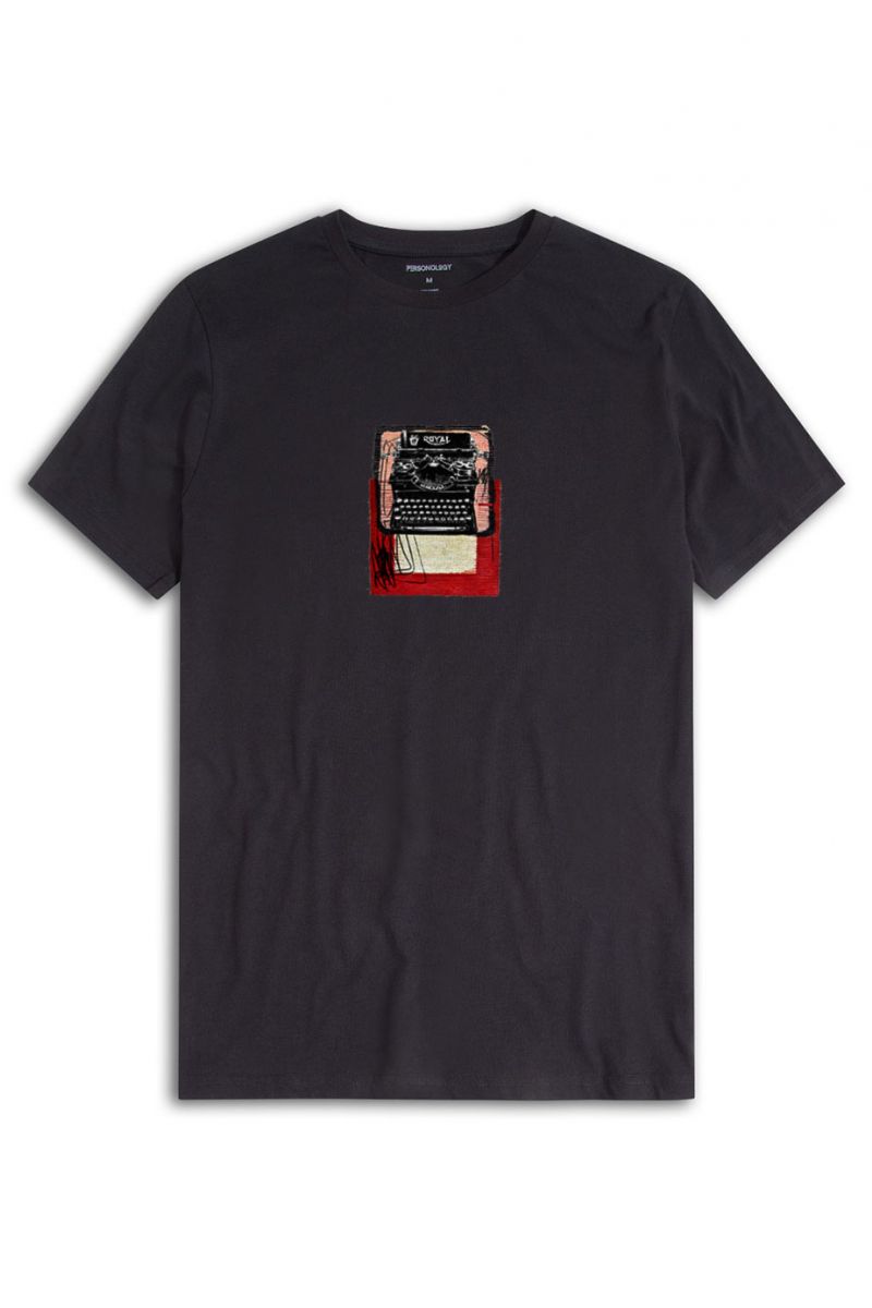 Black Soft Fabric Typewriter Design Short Sleeve Tee