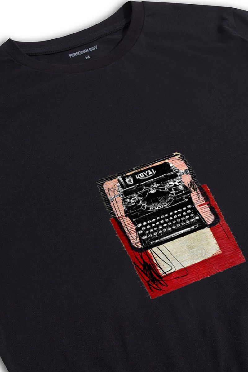 Black Soft Fabric Typewriter Design Short Sleeve Tee