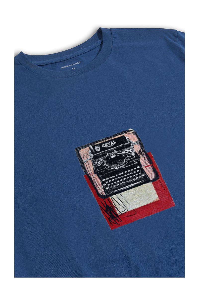 Navy Soft Fabric Typewriter Design Short Sleeve Tee