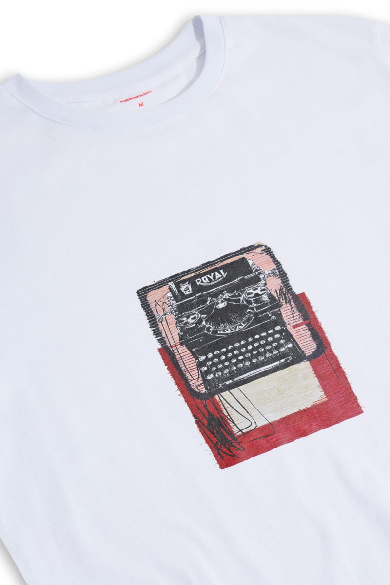 White Soft Fabric Typewriter Design Short Sleeve Tee