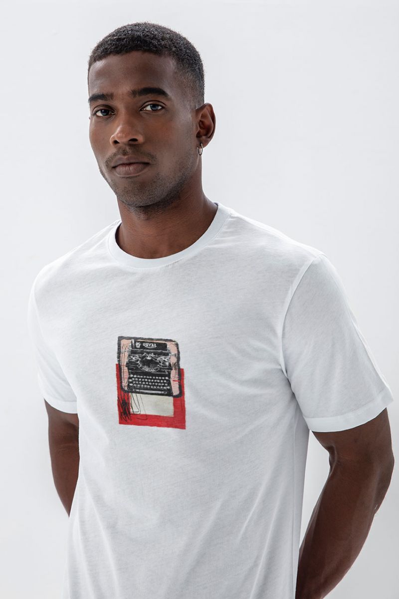 White Soft Fabric Typewriter Design Short Sleeve Tee