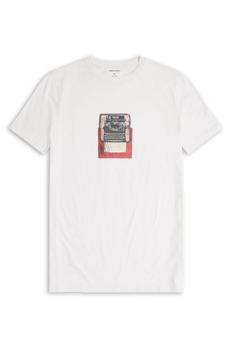 Off White Soft Fabric Typewriter Design Short Sleeve Tee
