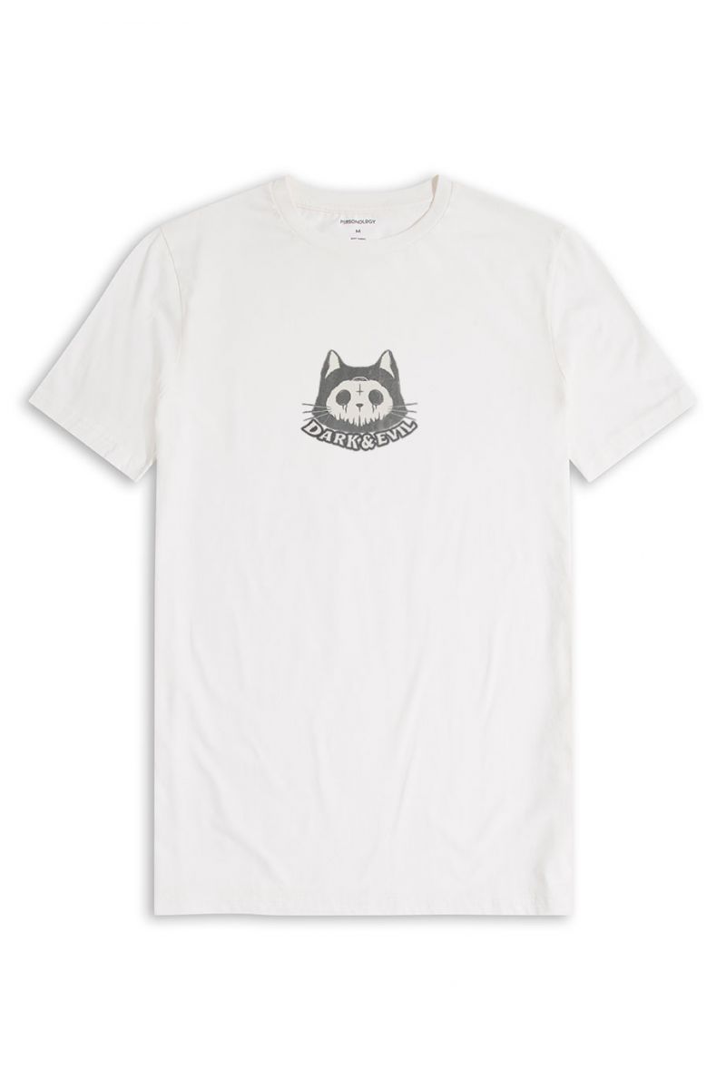 Off White Soft Fabric Dark & Evil Design Short Sleeve Tee