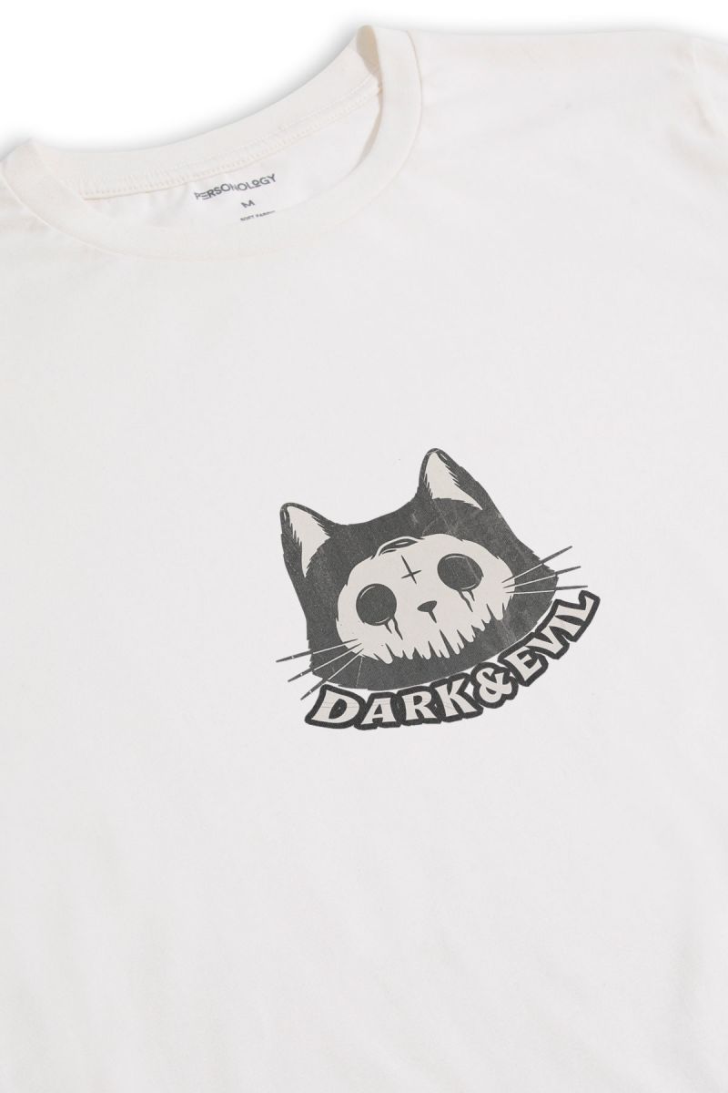 Off White Soft Fabric Dark & Evil Design Short Sleeve Tee