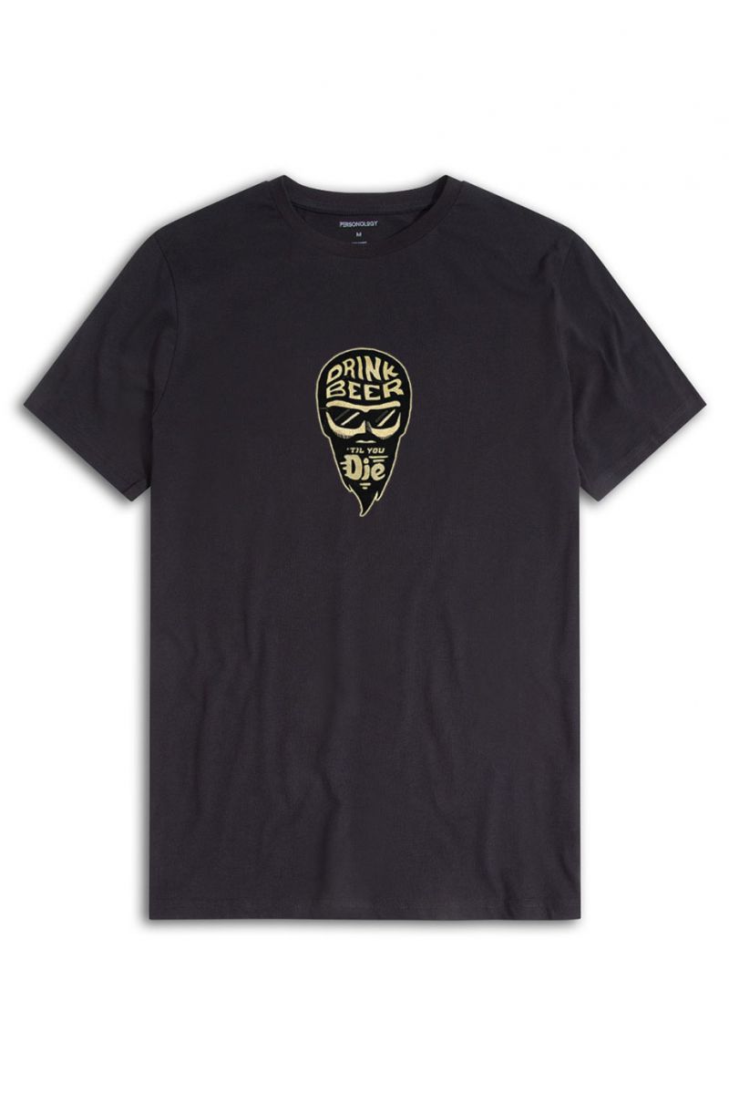 Black Soft Fabric Drink Beer Till You Die Design Short Sleeve Tee