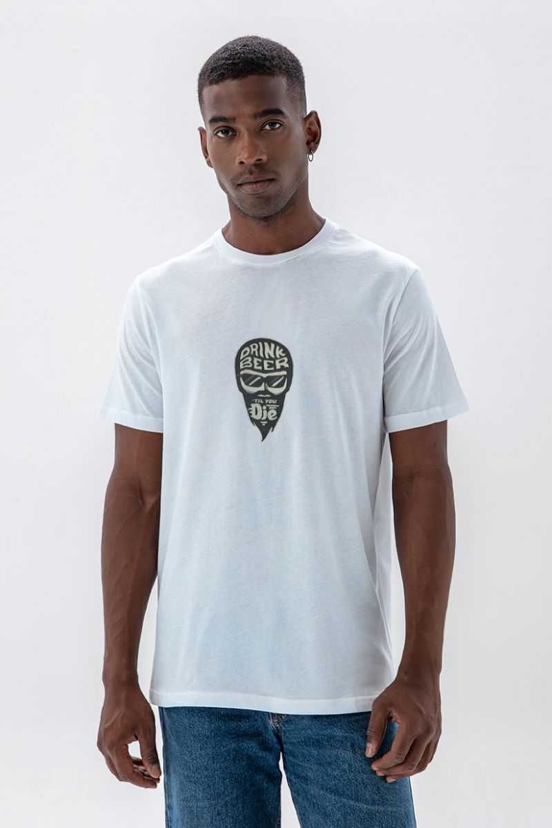 White Soft Fabric Drink Beer Till You Die Design Short Sleeve Tee