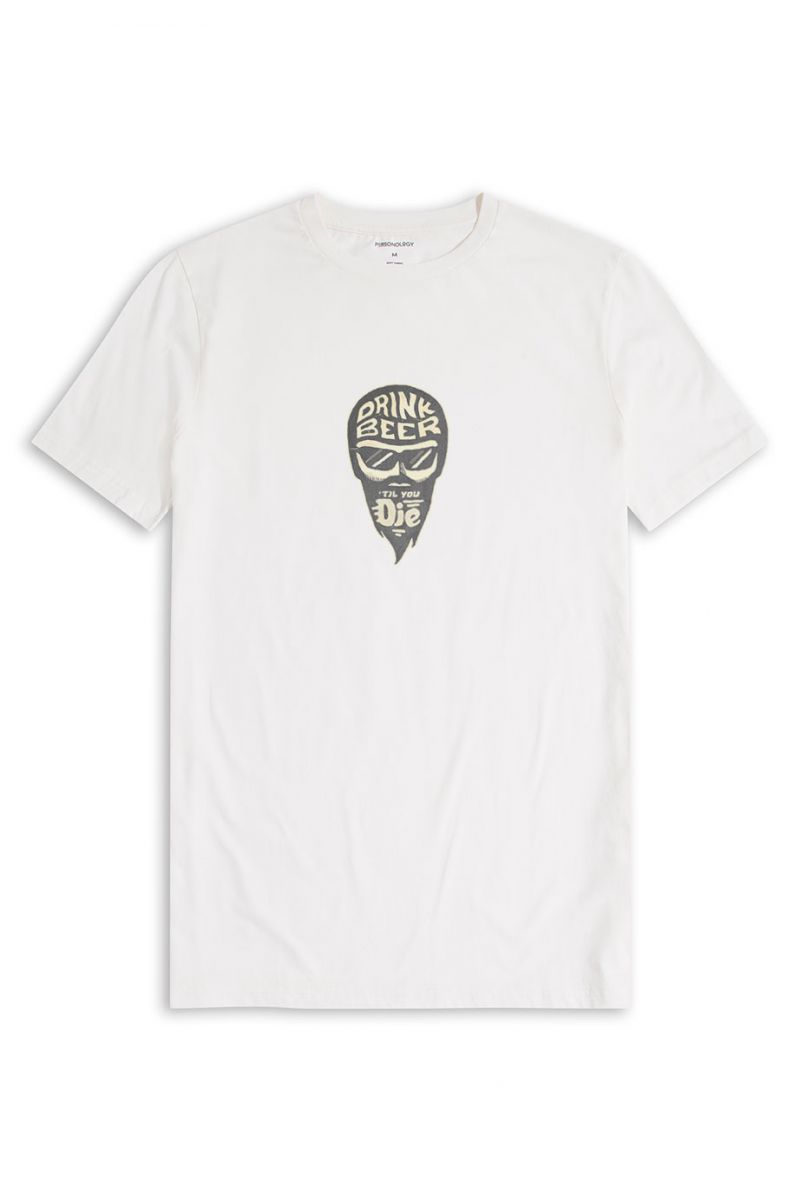 Off White Soft Fabric Drink Beer Till You Die Design Short Sleeve Tee