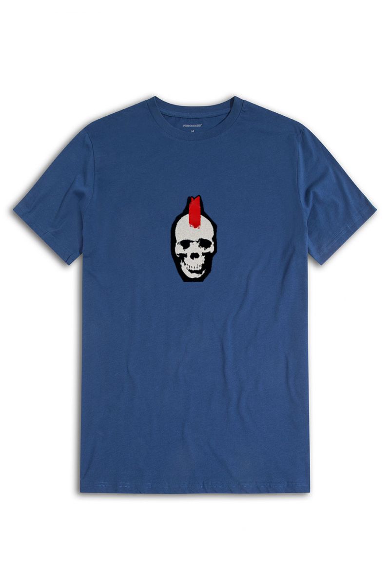 Navy Soft Fabric Skull Design Short Sleeve Tee