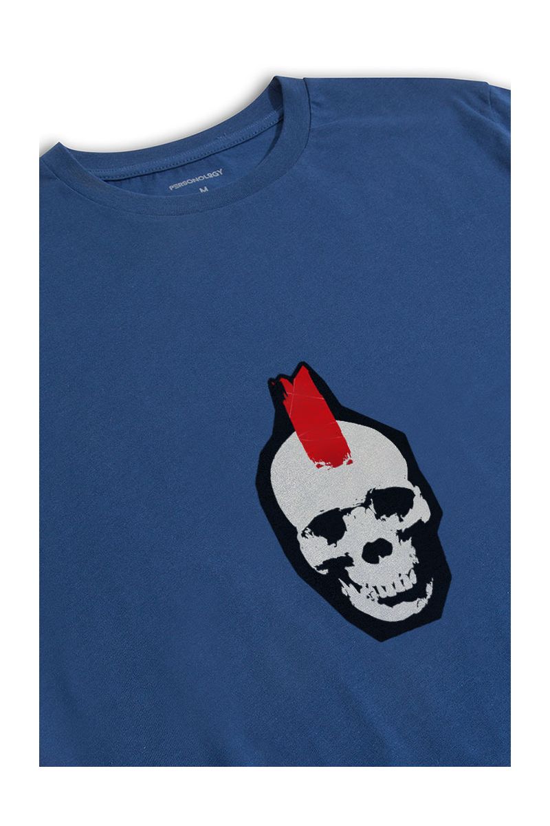 Navy Soft Fabric Skull Design Short Sleeve Tee
