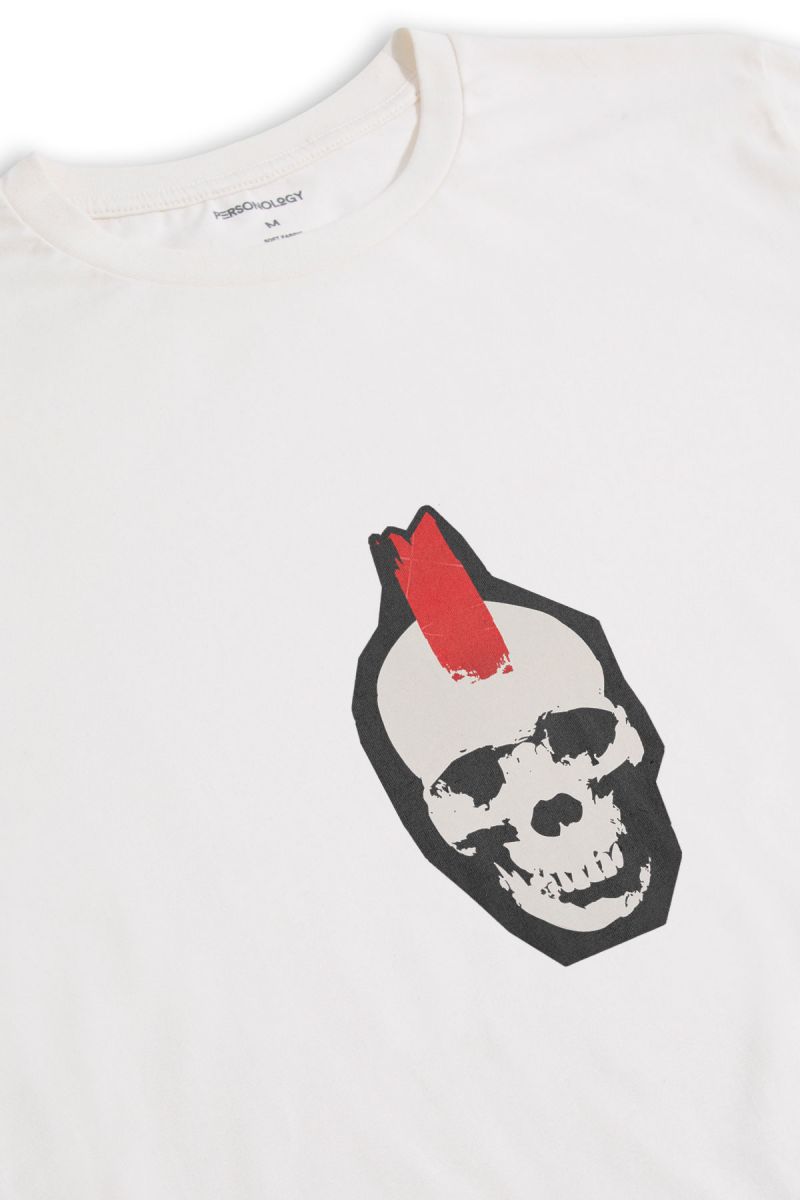 Off White Soft Fabric Skull Design Short Sleeve Tee